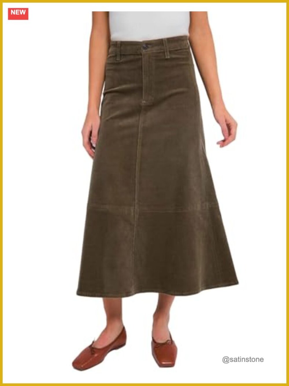 Corduroy Midi Skirt High Waist A-Line Button Front Winter Casual